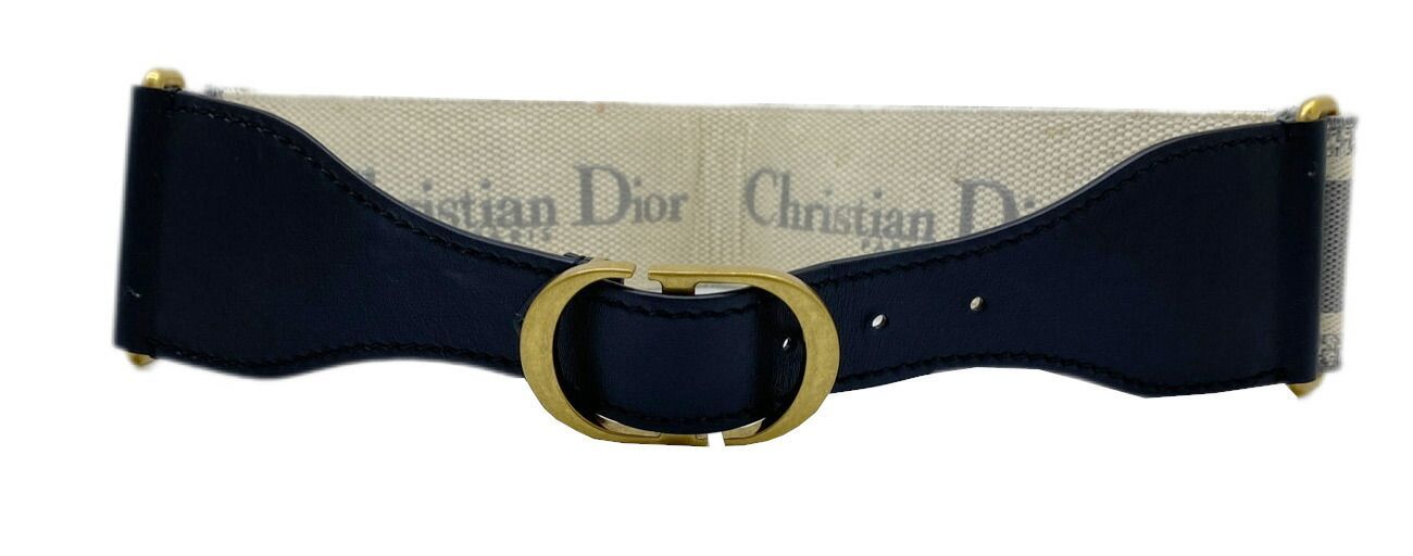 Dior ロゴ入りネイビーキャンバスベルト 全長約95cm ディオール ベルト CHRISTIAN DIOR ロゴ キャンバス ネイビー Dior