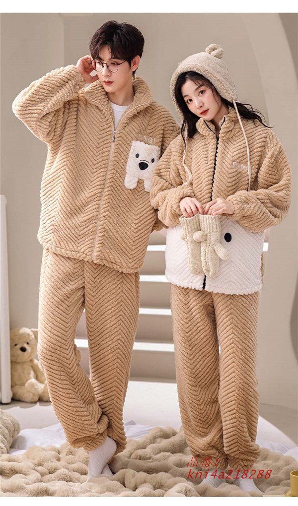 2025超人気！ ペアパジャマ クマ柄 もこもこ 大きいサイズ 部屋着 ルームウェア レディース お出かけ カップル 誕生日結婚祝い 冬用 メンズ あったか kni4a218288