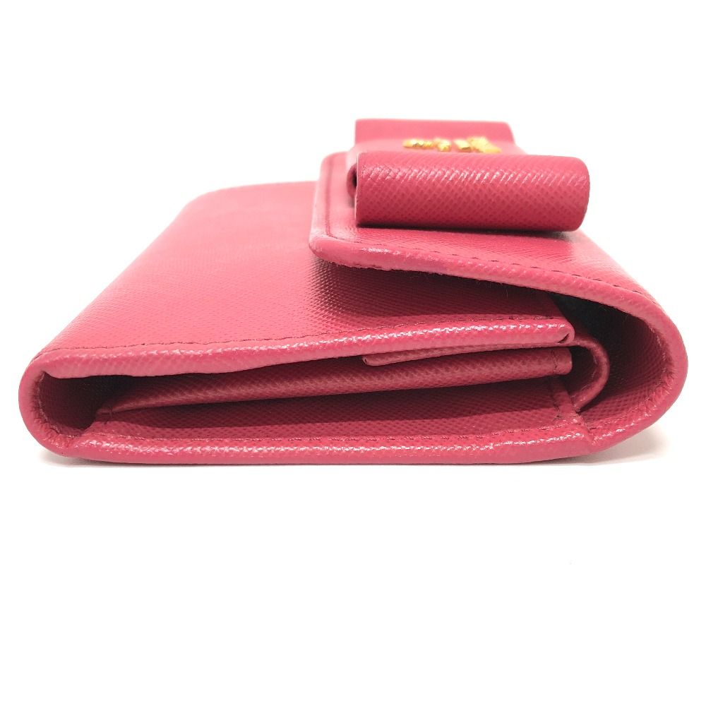 プラダ PRADA 1MH840 リボン サフィアーノ 三つ折り 財布 ピンク