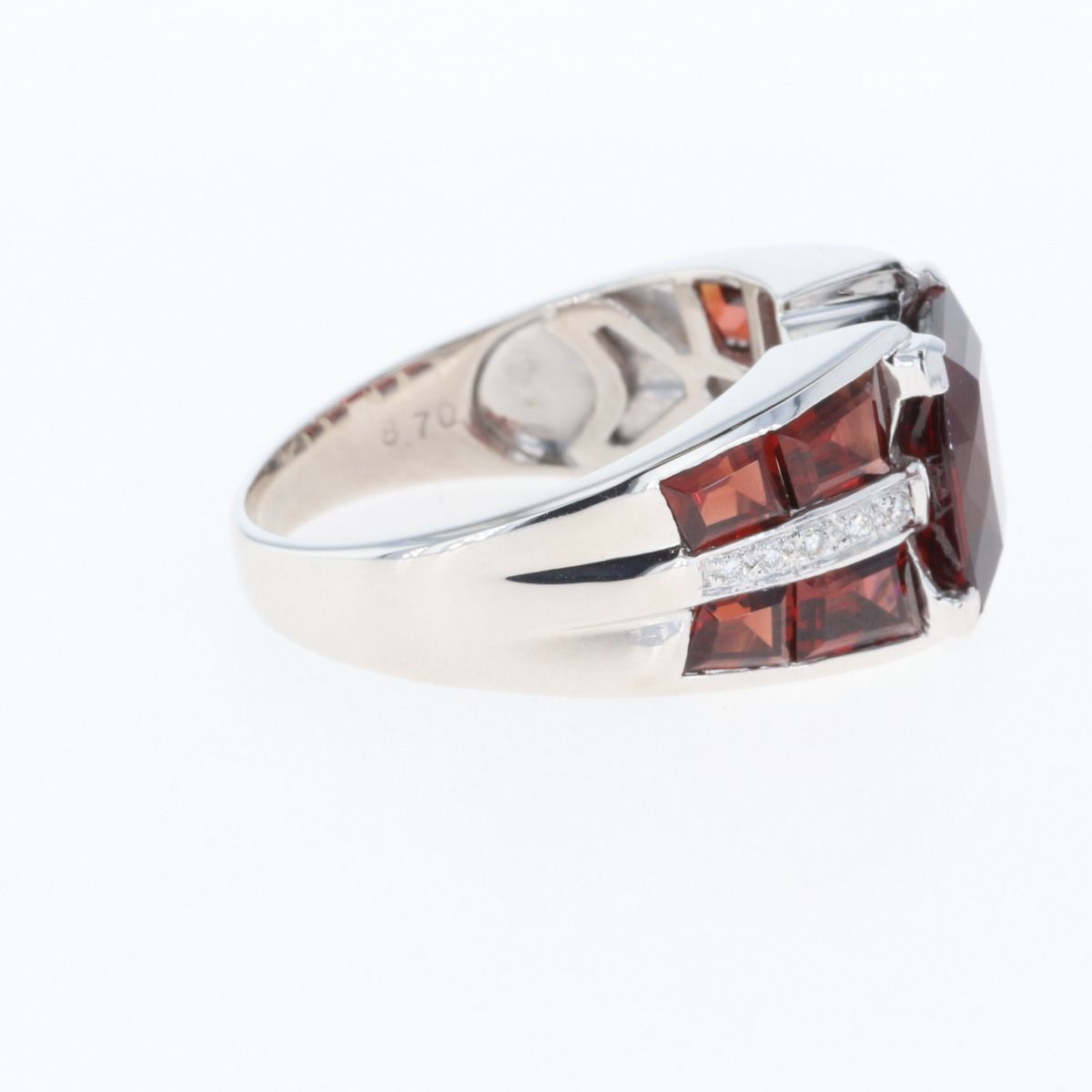 ガーネット デザインリング K18 ホワイトゴールド メレダイヤ 指輪 