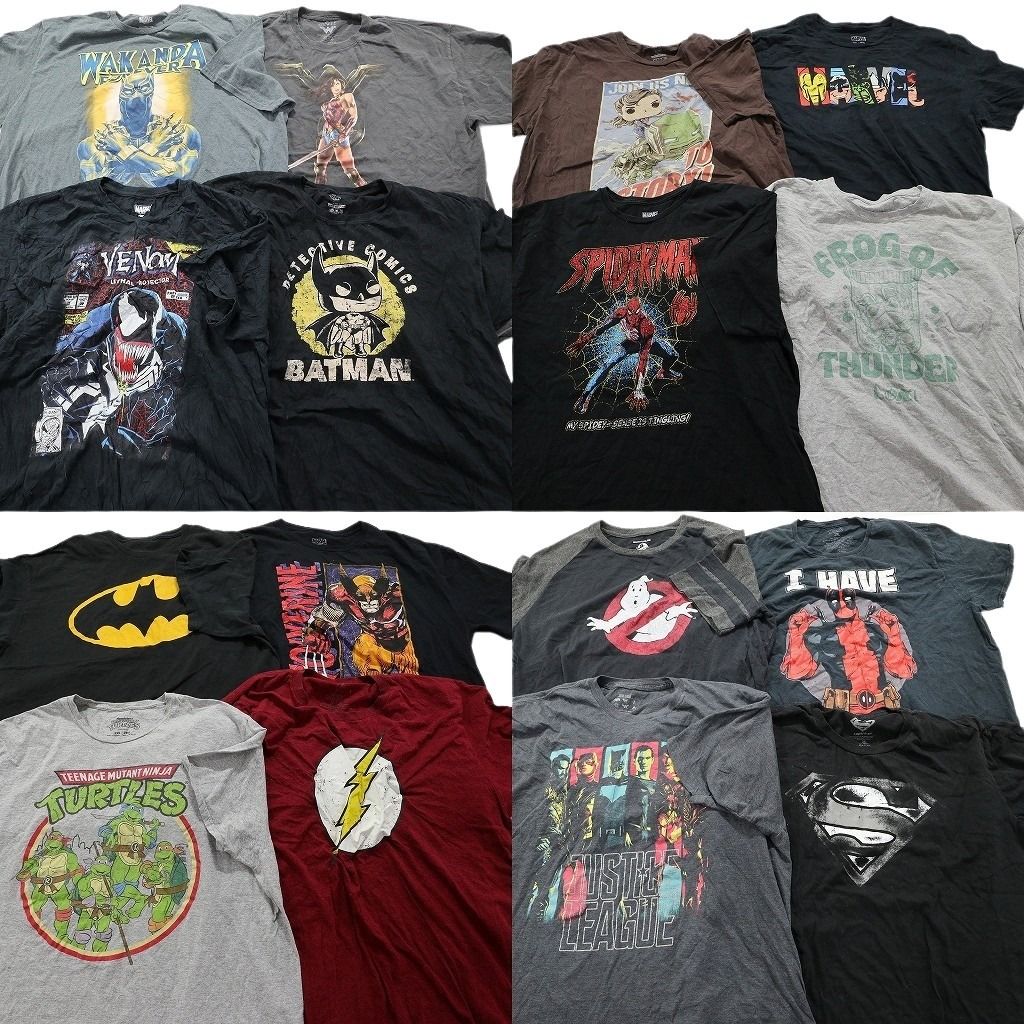 古着卸 マーベル DCコミック 半袖Tシャツ 16枚セット メンズ 2XL ブラックパンサー ゴーストバスターズ 古着 NA1538