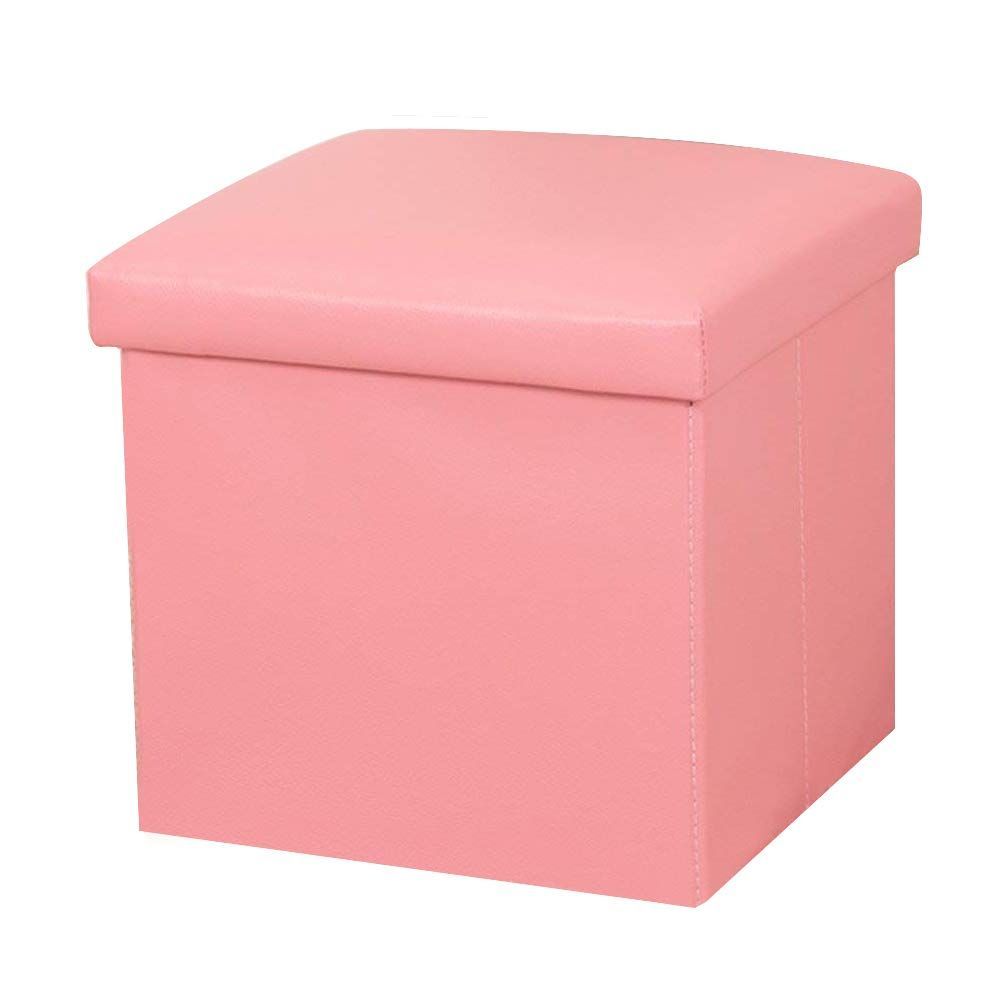 【新着商品】30*30*30cm インテリア 家具 簡易 玄関 リビングチェア 座椅子 (ピンク) 収納ボックス 折りたたみ式 合皮 PUレザー 収納スツール Actnow