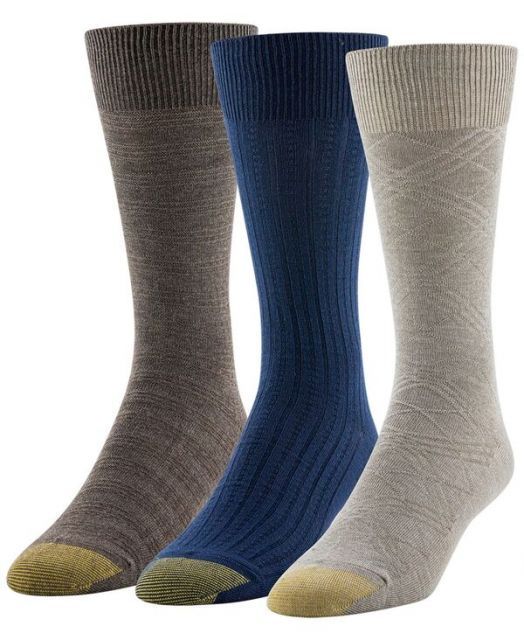 ゴールドトゥ メンズ 靴下 アンダーウェア Men s 3-Pack Oscar Texture Reinforced Toe Crew Socks Brown Blue Khaki