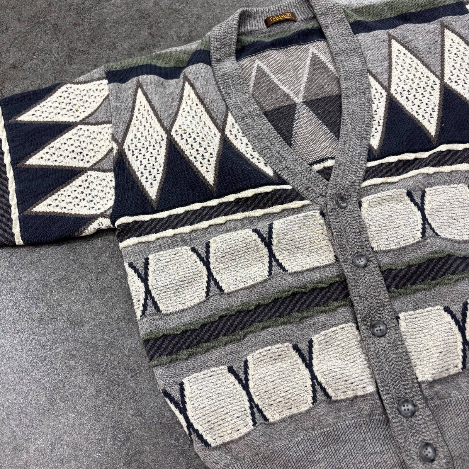 O1 ARAMIS 3D Design Cardigan Vintage クレイジーパターン ニット 