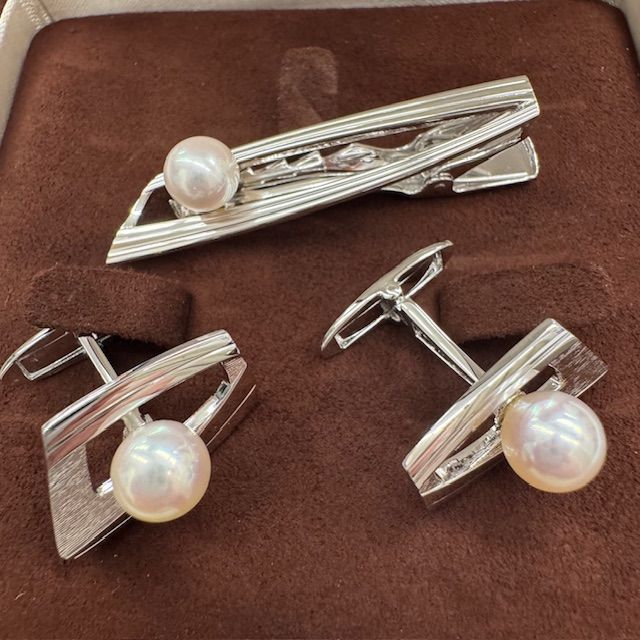 MIKIMOTO ミキモト タイピン カフス 3点セット パール 7-7.4mm SILVER