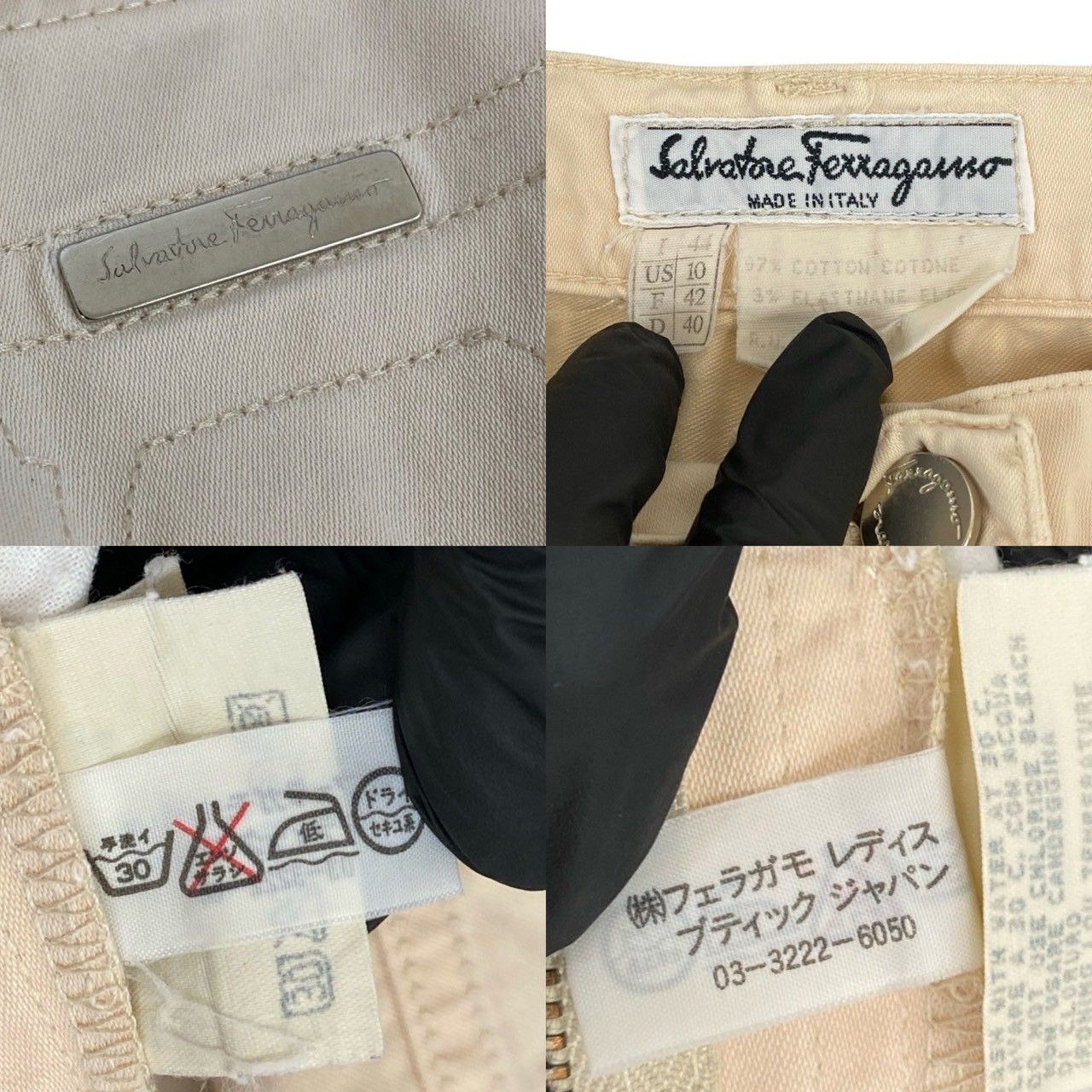 Salvatore Ferragamo サルヴァトーレフェラガモ ガンチーニ コットン パンツ 44サイズ ボトムス レディース アイボリー 132-2