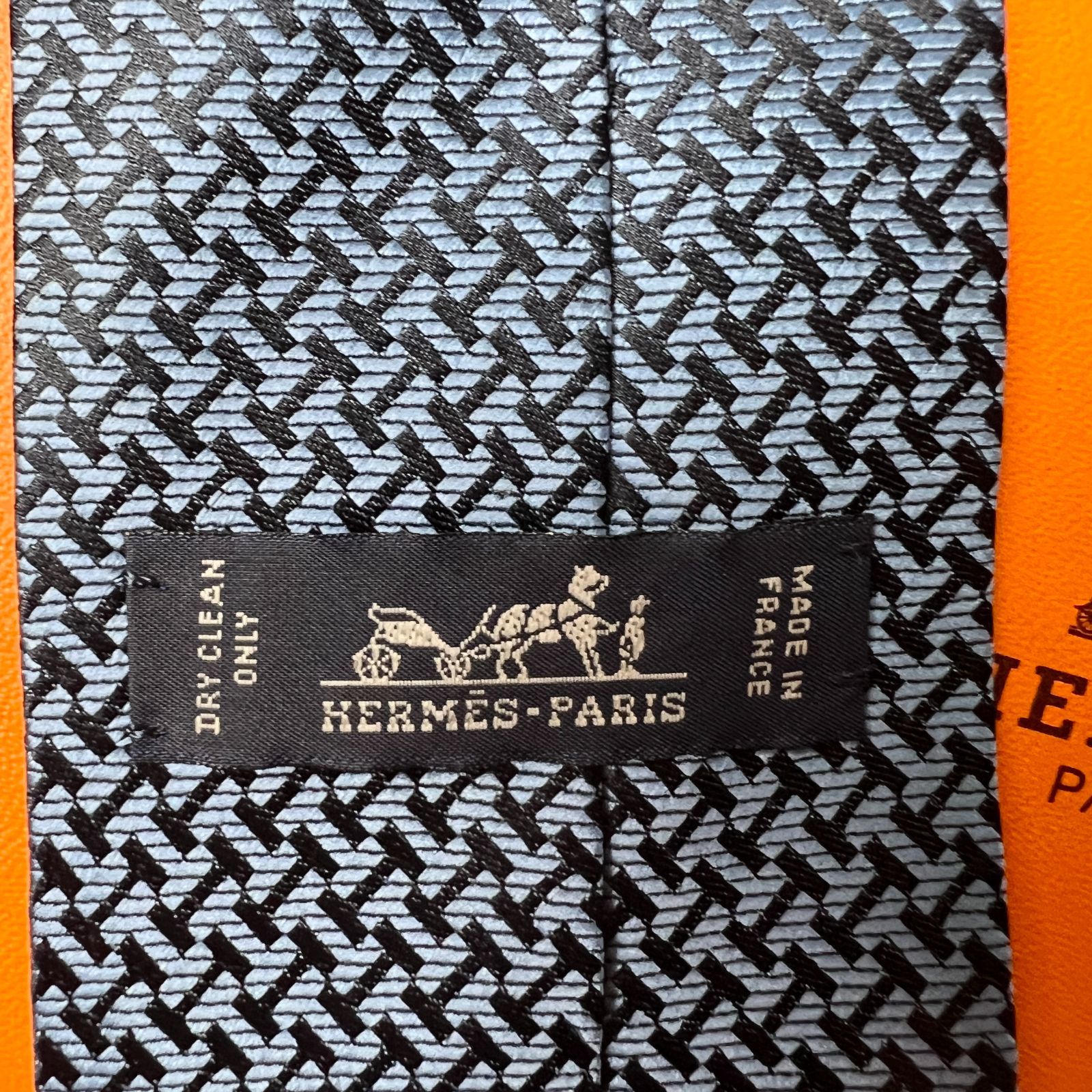 美品 エルメス HERMES ネクタイ シルク100% フランス製 ブルー