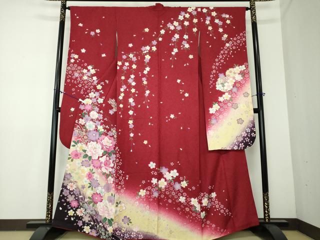 平和屋着物●豪華振袖 刺繍 枝垂れ桜 吉祥花文 暈し染め 金彩 金通し地 正絹 DAAX4987ps