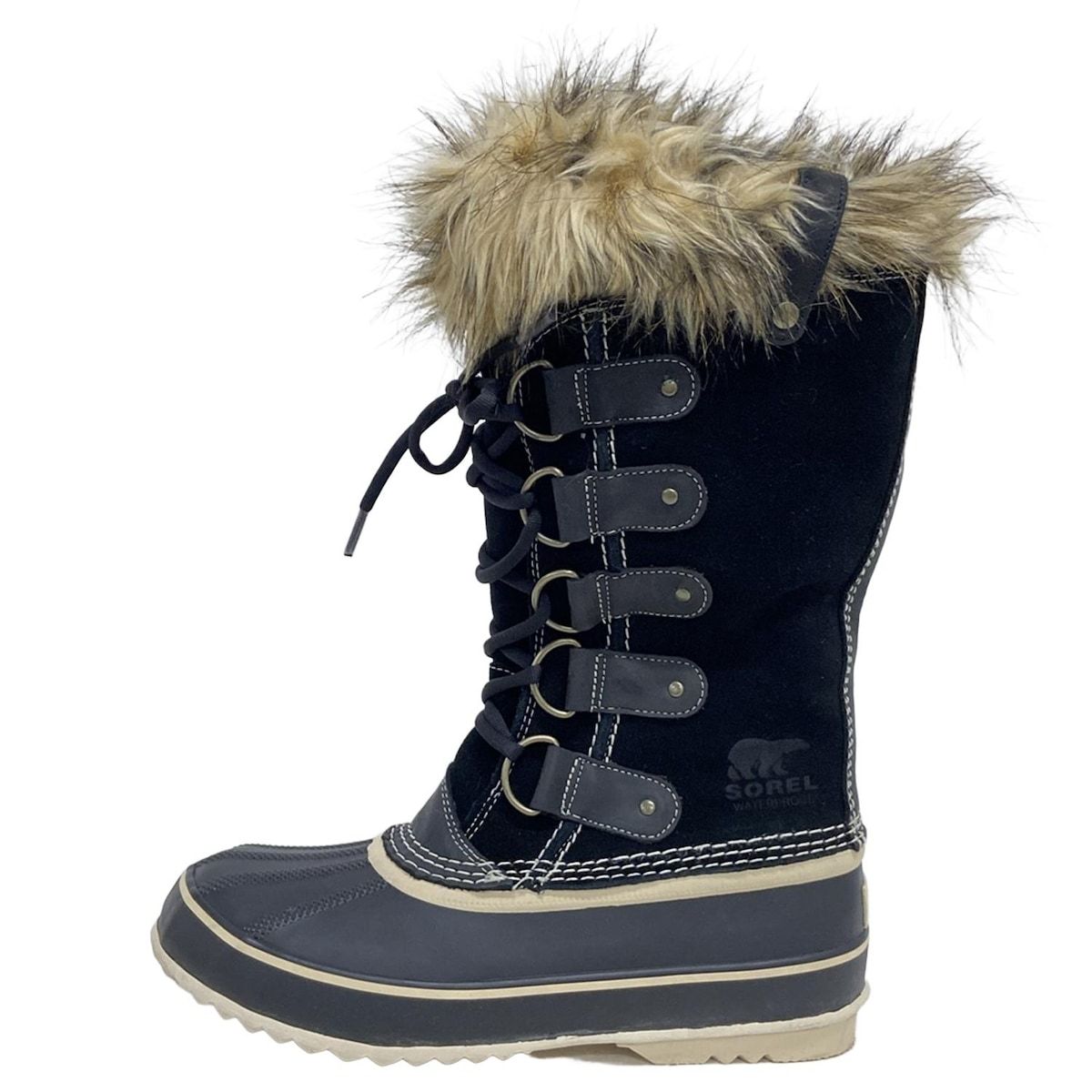SOREL ソレル ショートブーツ CM 26 レディース - 黒×ベージュ×マルチ JOAN OF ARCTIC スノーブーツ レザー フェイクファー