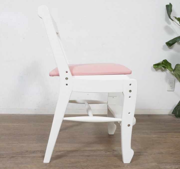 K マホガニー使用 3段階調整 子供用学習チェア PVC座面 ドレッサーにも ロココ調 姫系 ホワイト キッズチェア 学習椅子 MARWIL-DEMENAGEMENTS_CH