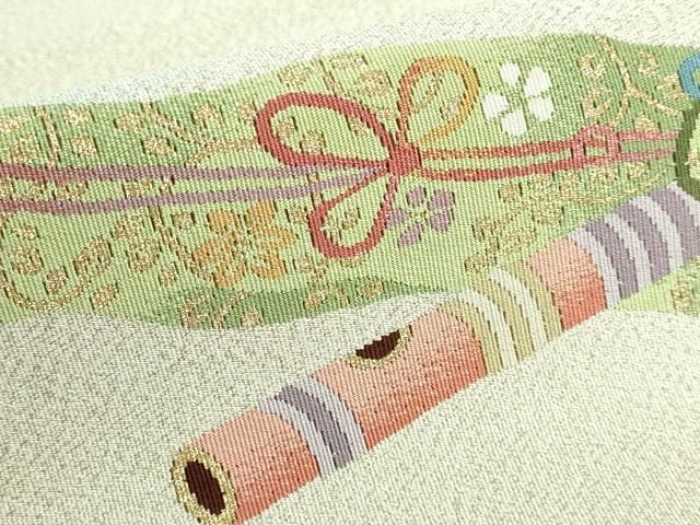 平和屋本店□極上 名門 安田綴れ 爪織本綴帯 八寸名古屋帯 横笛 金銀糸