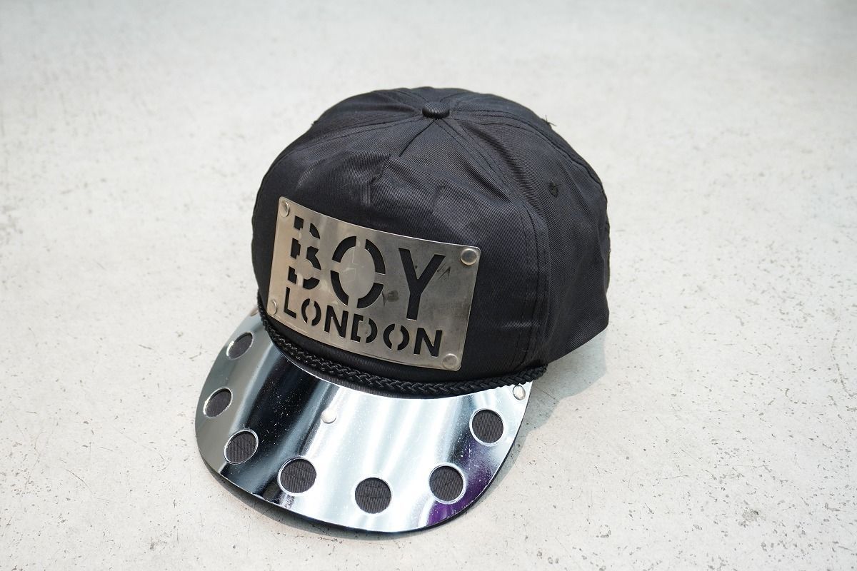 80S 90S BOY LONDON ボーイ ロンドン METAL メタルプレート 6パネル キャップ 帽子 スナップバック ビンテージ 黒 シルバー 1014P♪