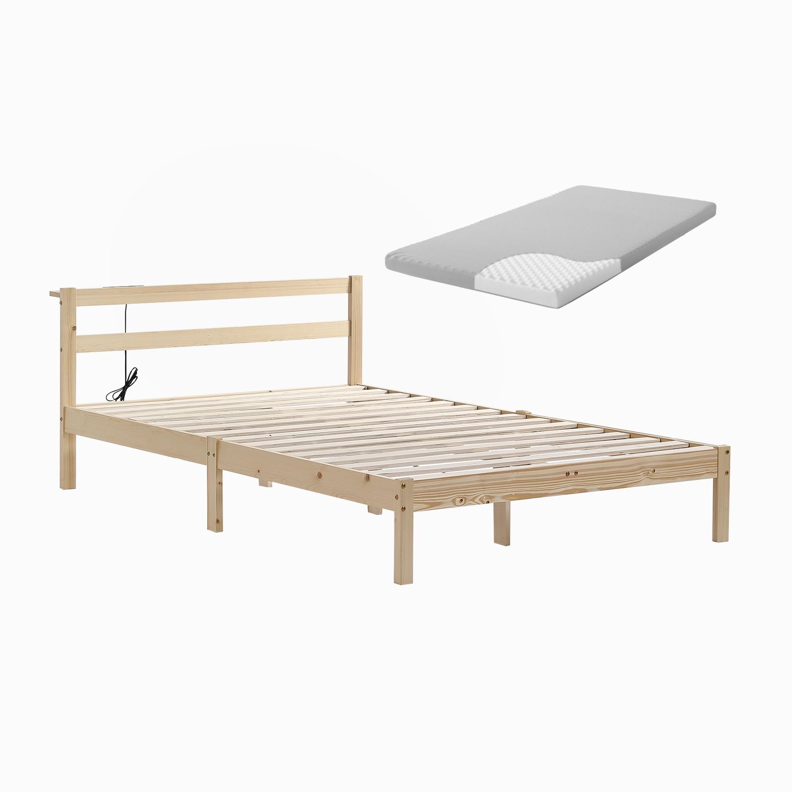「即購入可」Homebliss 【マットレス付き】【SD・ナチュラル】すのこベッド コンセント付き 宮 S シングル ベッド 送料無料 コンセント 天然木フレーム ベッドフレーム 天然木製 収納 シンプル