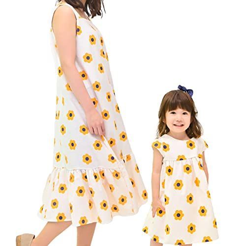 親子２枚セットFlower_0 ３７．２ Ｂｉｎｅｔｓｕ 親子 お揃い ペア ワンピース 夏 ドレス リンクコーデ ガールズ ベビー リボン 可愛い おしゃれ 親子２枚セットFlower， ママ＋子0サイズ80