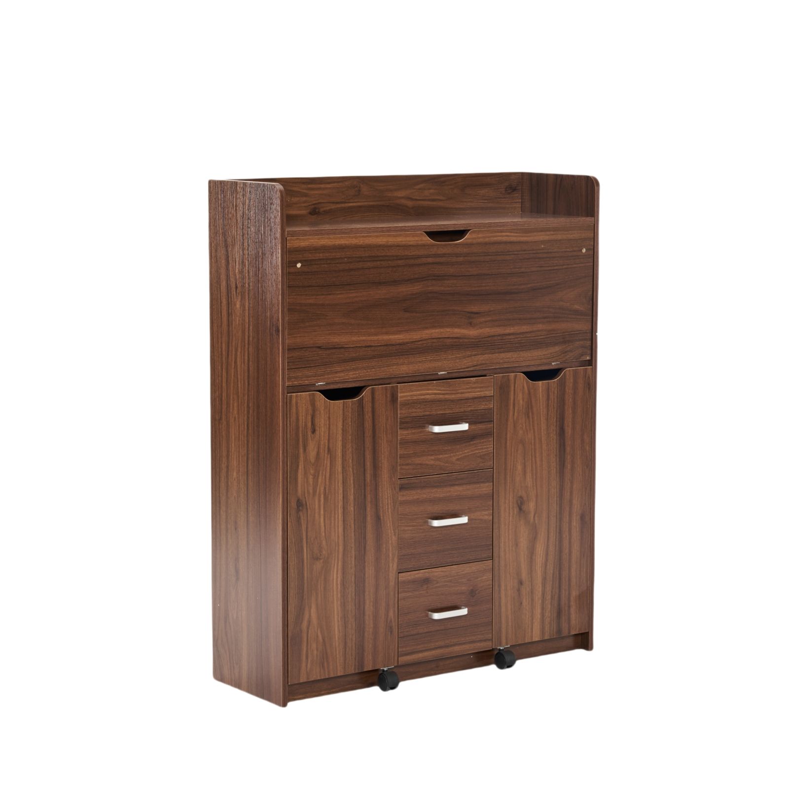 超人気！【幅118cm】キャビネット 木製 脚付き 収納棚 Brown 超人気