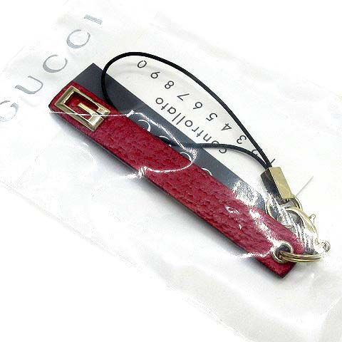 グッチ GUCCI 携帯 モバイルストラップ Gロゴ レザー レッド 121067