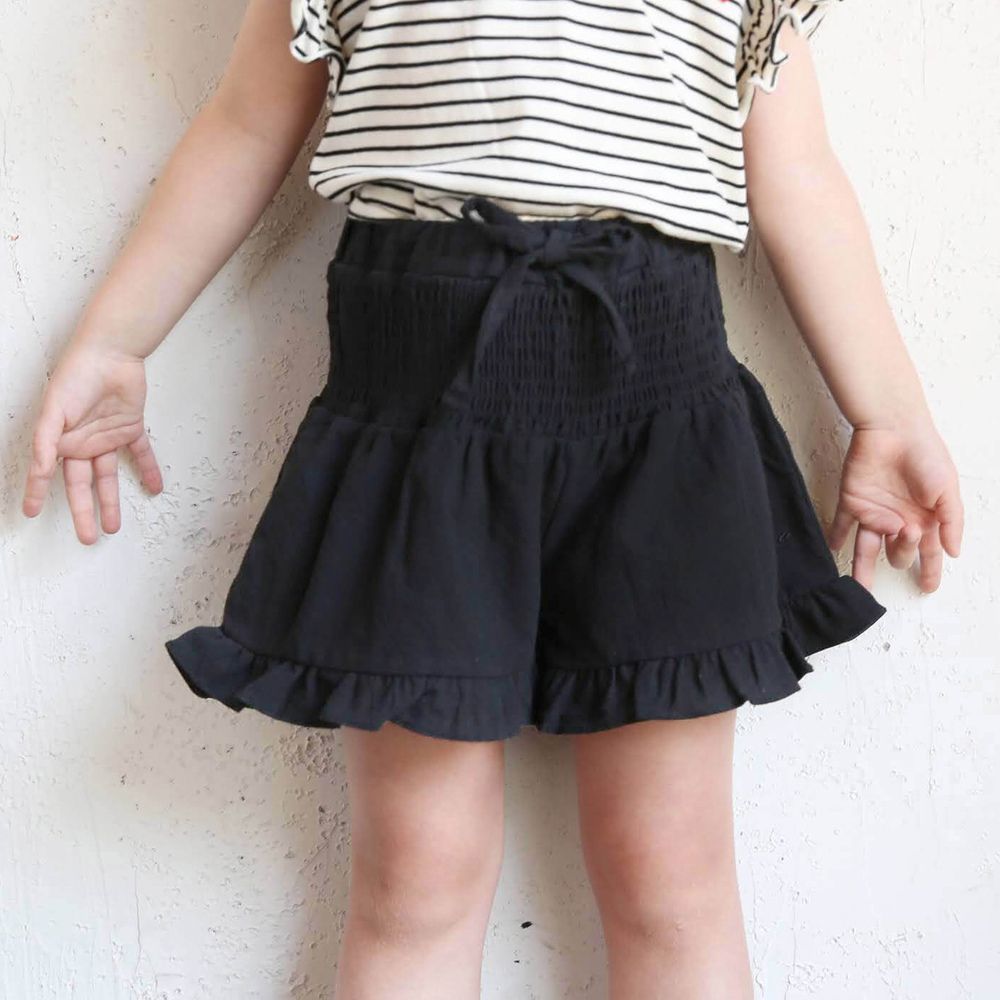 ブラック  140cm  エマキュロットパンツ キュロットパンツ キッズ キュロット パンツ 74022401 キュロットスカート 女の子 ギャザー リボン 綿100％ おしゃれ かわいい オシャレ 可愛い 通園 通学 