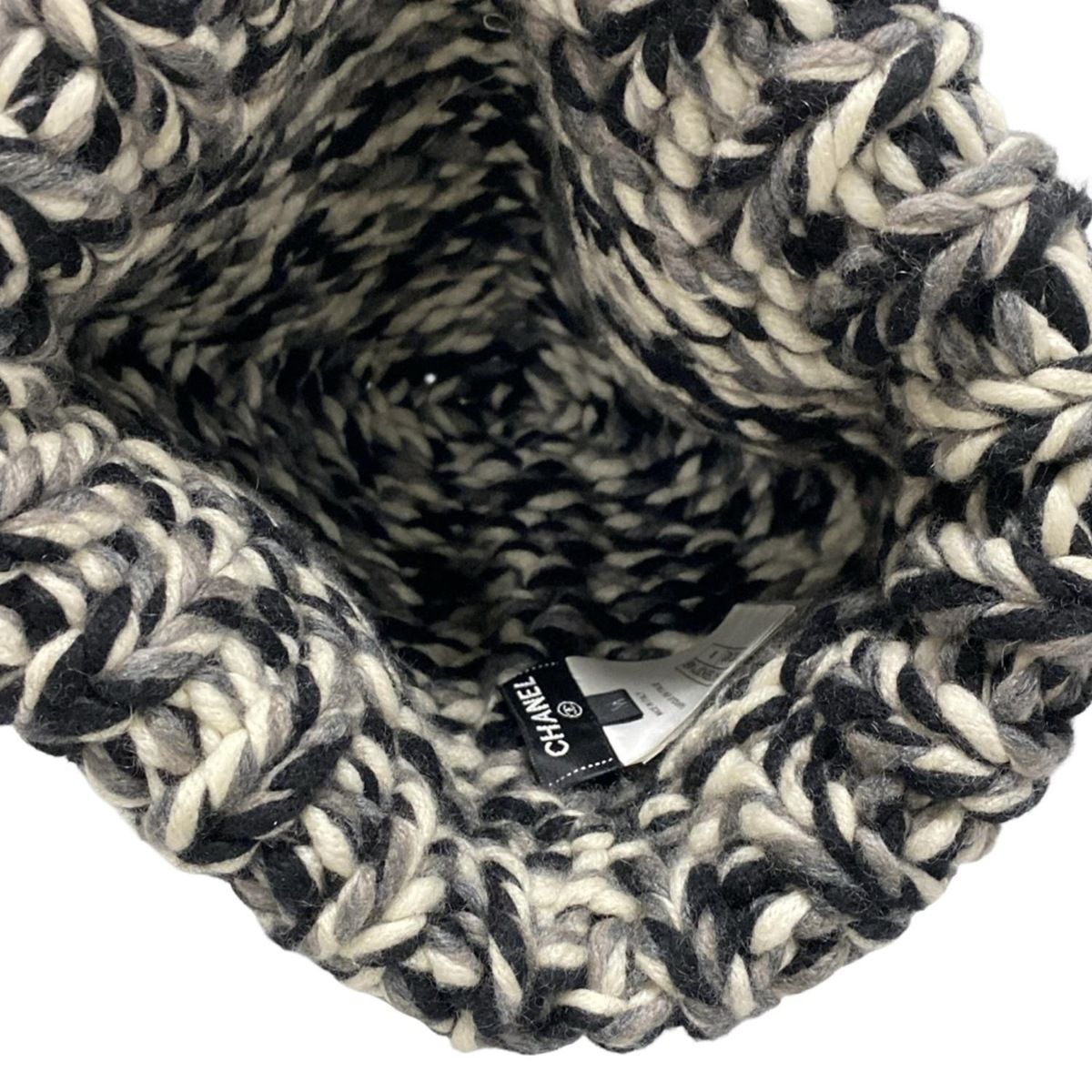 CHANEL(シャネル) ニット帽 M - 黒×ライトグレー×白 ココマーク  