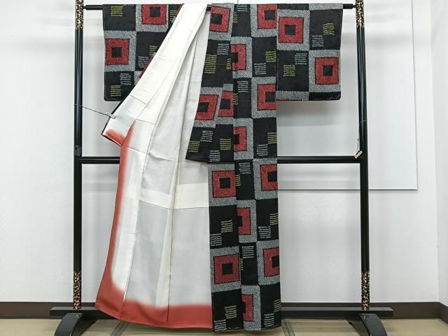 平和屋着物○上質な小紋 総絞り 霞文 黒地 正絹 逸品 AABB5475ck
