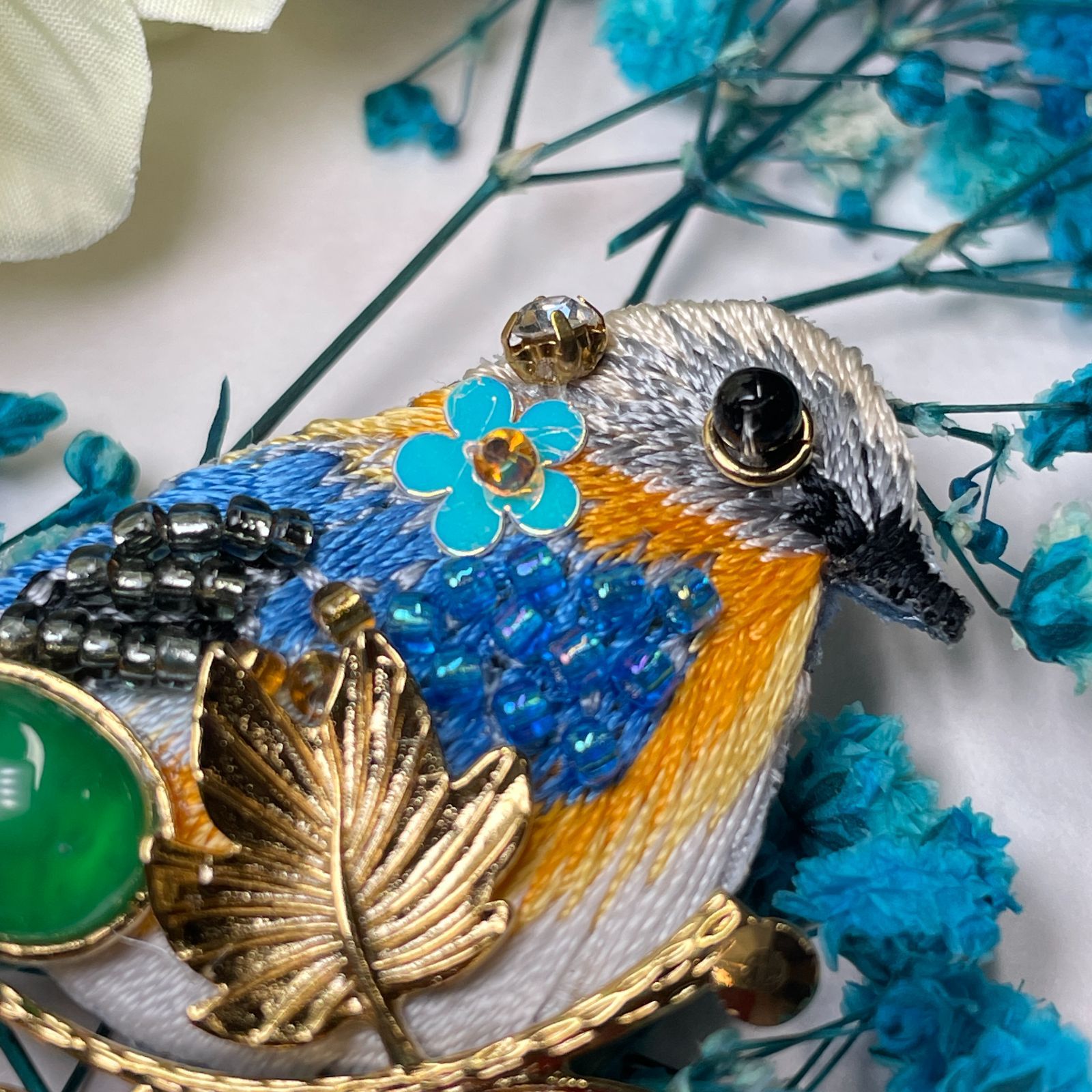 瑪瑙青鳥刺繍ブローチ 【公式通販】