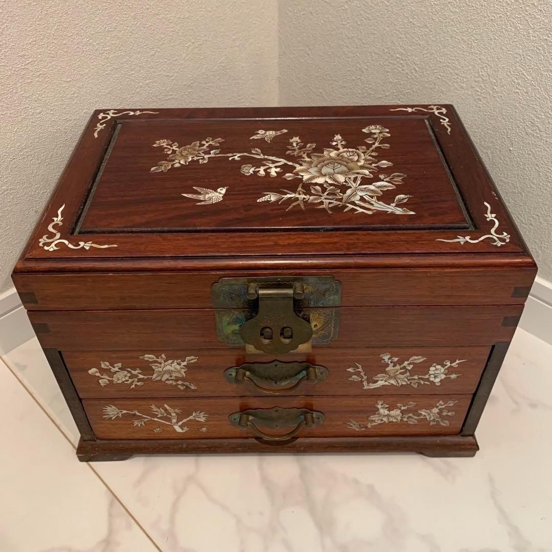 螺鈿細工 ジュエリーボックス 真鍮金具 小引き出し 宝石箱 アンティーク
