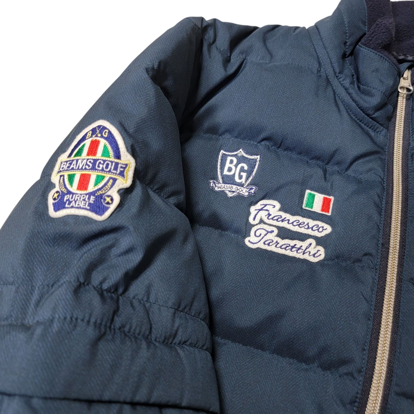 未来 ビームスゴルフ パープルレーベル BEAMS GOLF PURPLE LABEL タラッティ ヘリンボーンプリント ダウンブルゾン S ダウンジャケット 2WAY ネイビー 紺 100％品質保証。