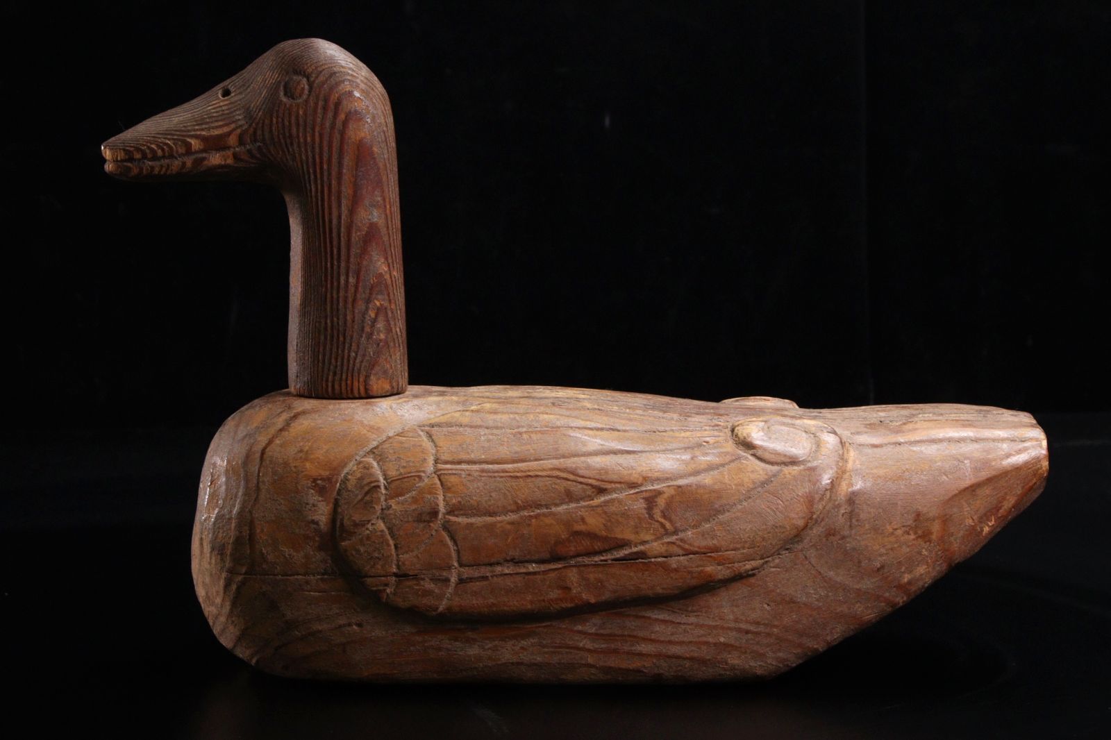 【175】李朝木彫　木雁　朝鮮美術　民芸 李朝時代 木雁 鴨 31cm デコイ 朝鮮古陶 唐物 骨董 古美術