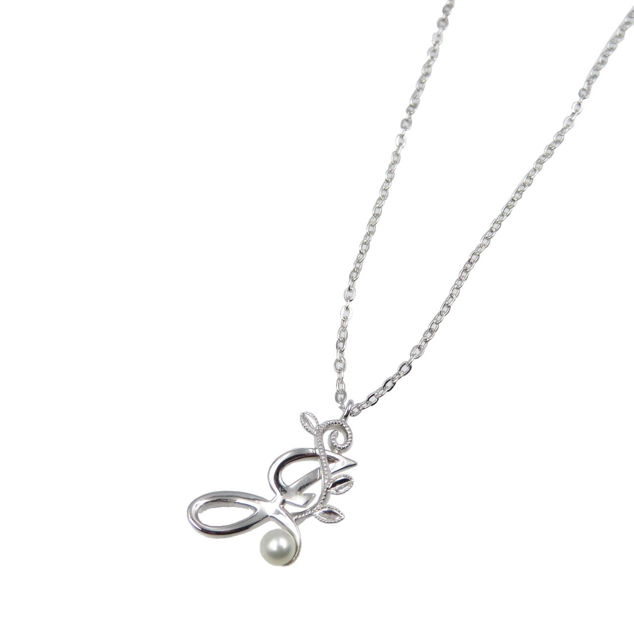 美品 ミキモト リーフ シルバー パール ネックレス 0232 MIKIMOTO