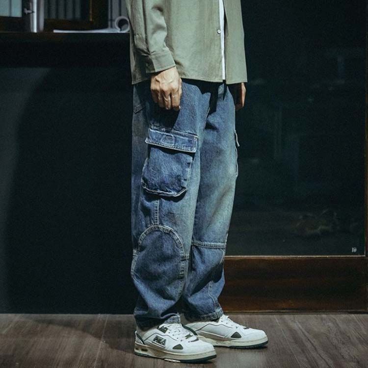 lowboxメンズ ハイダメージデニムパンツ チェーン付きMサイズ ワンフォークロージング 1111clothing ワイドデニム メンズ