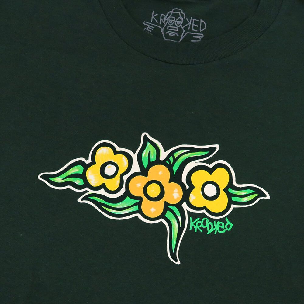 KROOKED T-SHIRT クルキッド Tシャツ FLOWERS FOREST GREEN