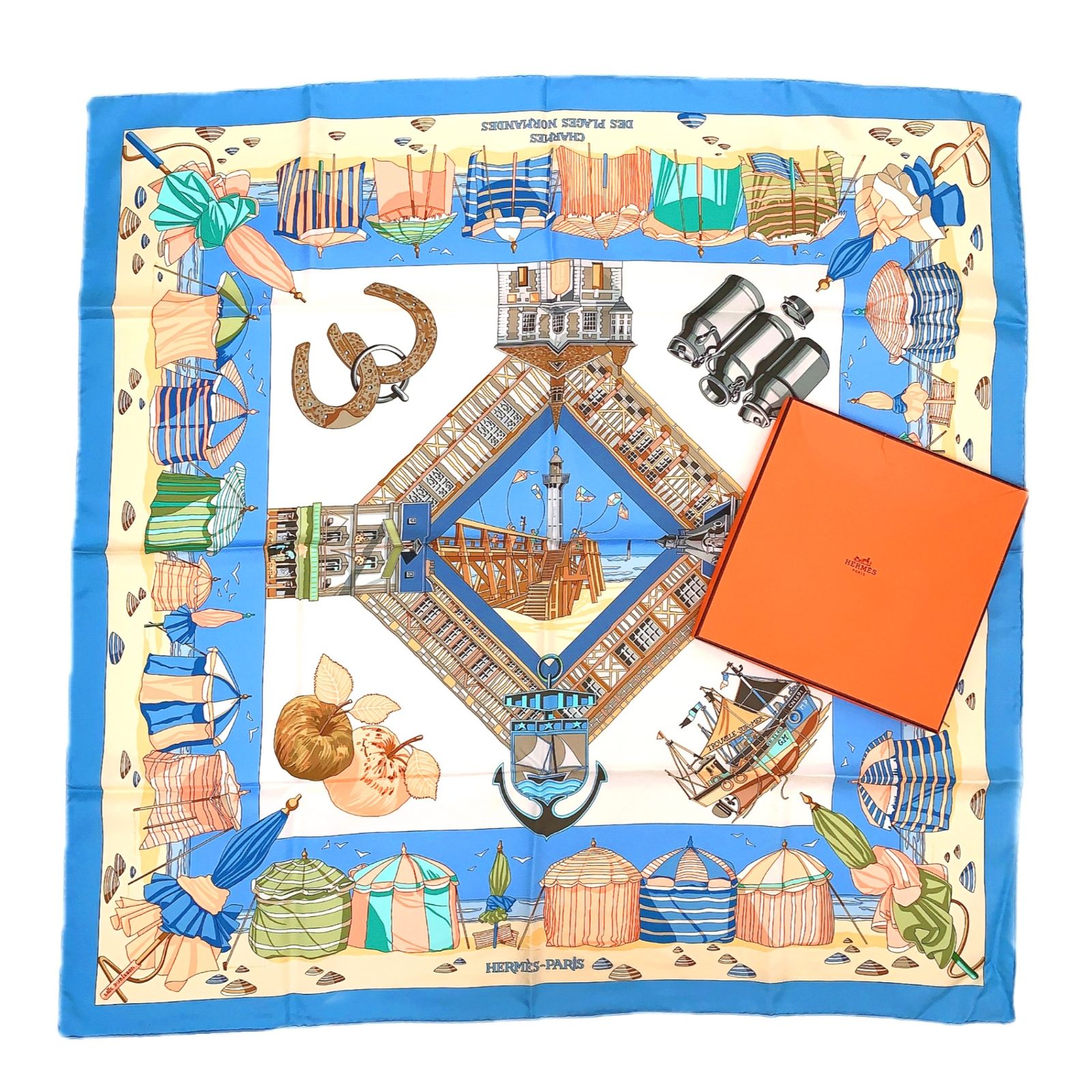 美品 HERMES エルメス カレ90 CHARMES DES PLAGES NORMANDES