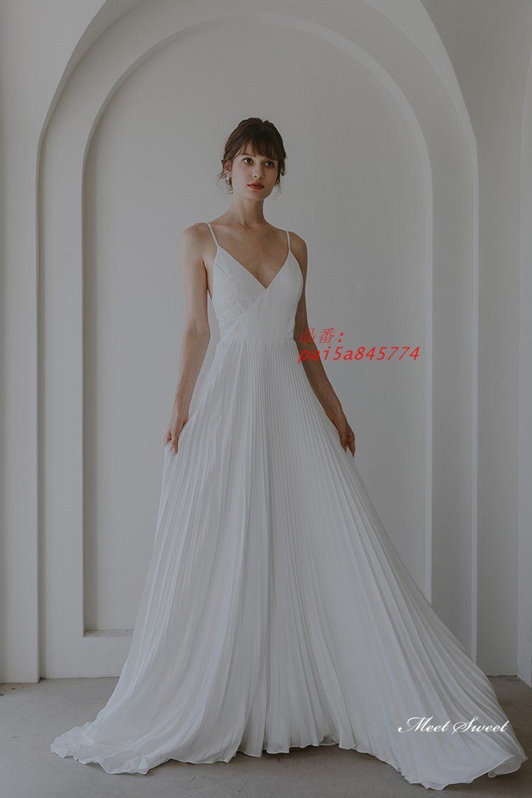 ウェディングドレス ロングドレス スレンダーライン スレンダードレス ノースリーブ プリーツ 花嫁 前撮り 結婚式 ブライダル ウエディングドレス 二次会 pai5a845774