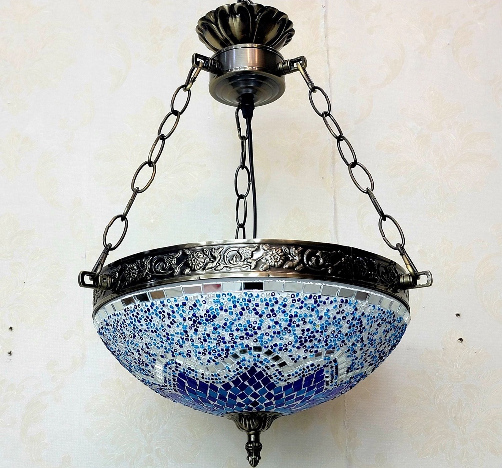 引掛けシーリング用 青と多色のモザイクペンダントライト レトロな雰囲気がおしゃれ