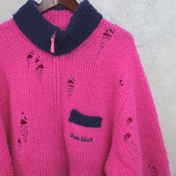 doublet - doublet 銀座店 ダブレット 23AW ニットブルゾン FLEECE TRIM size:M ピンク 98578 doublet 銀座店 ダブレット 23AW ニットブルゾン FLEECE TRIM