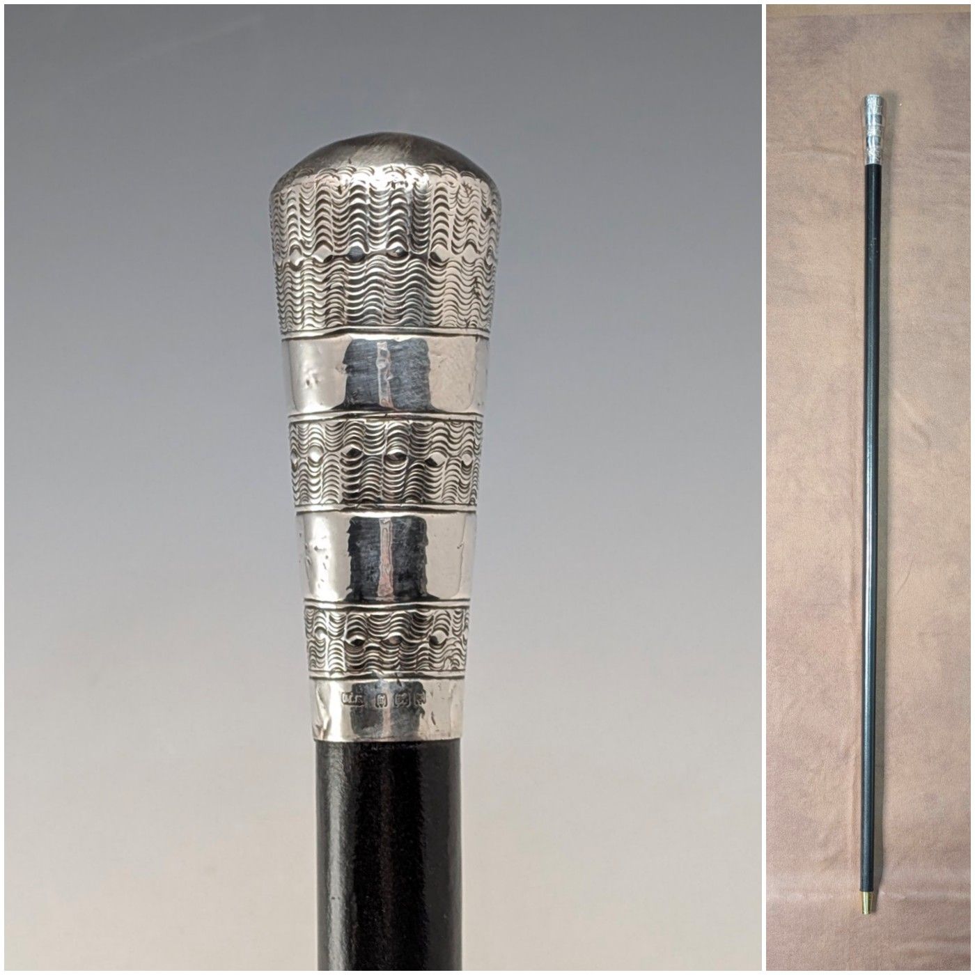 超貴重　1899年　英国アンティーク　ホーン製クラッチハンドル　ステッキ　純銀 超貴重1899年英国アンティークホーン製クラッチハンドルステッキ純銀