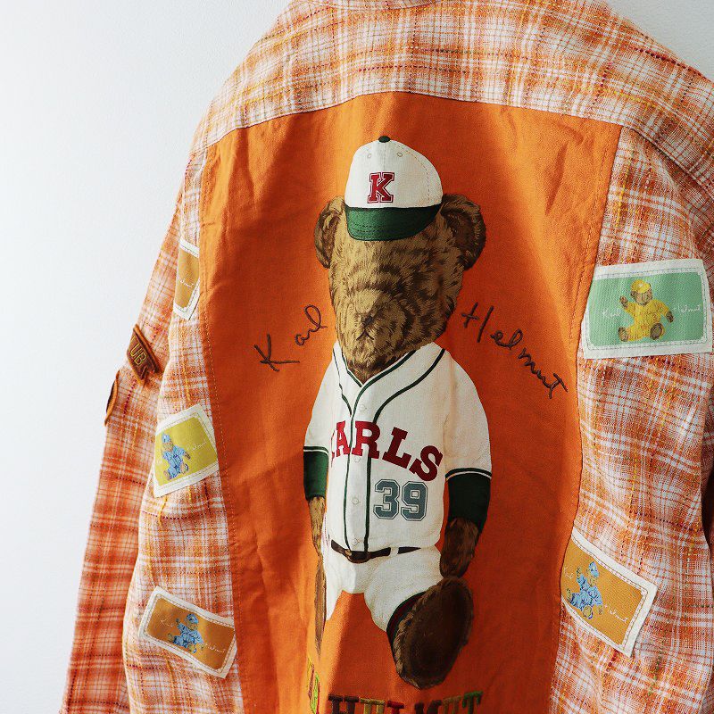 KarlHelmut メンズ　オレンジチェックシャツ カールヘルム Karl Helmut ワッペン チェック柄 長袖 ボタンダウン