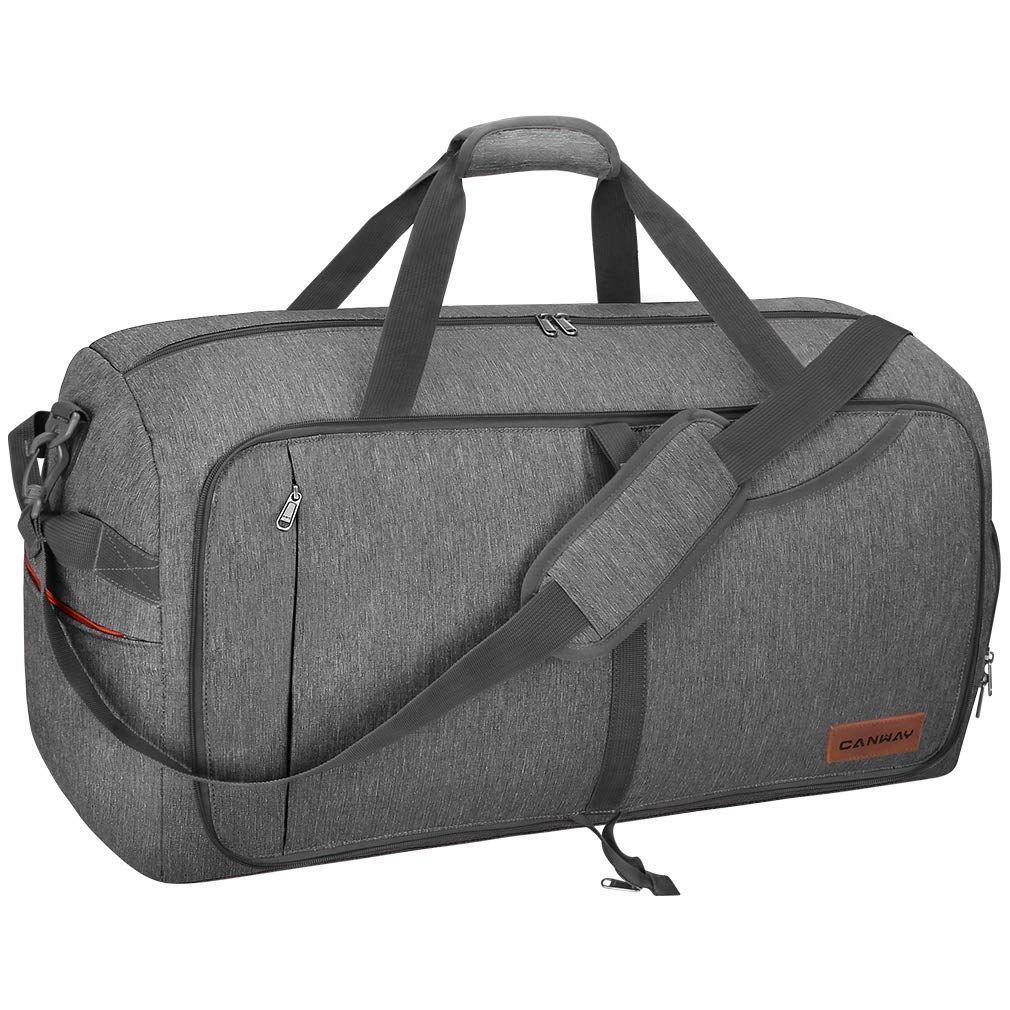 115L_グレー CANWAYボストンバッグ 折りたたみスポーツバッグ スーツケース固定 大容量 靴収納旅行バッグ 軽量 (115L， グレー)