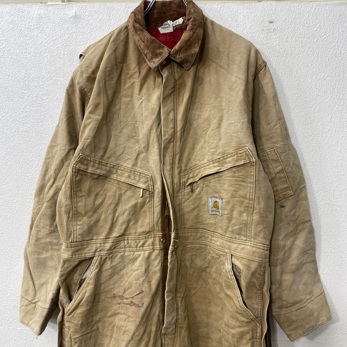 Carhartt 中綿 ダック 長袖つなぎ W46 ブラウン USA製 ワーク
