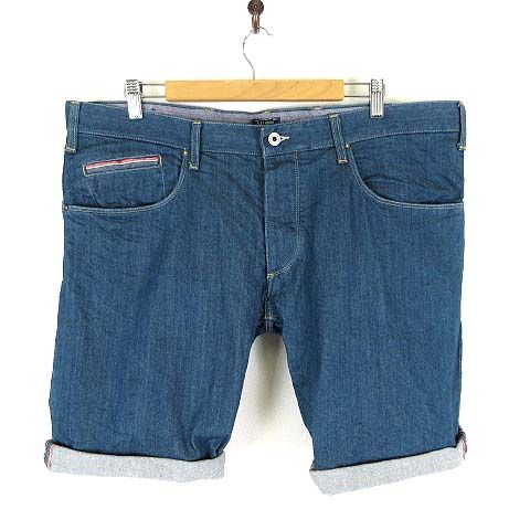アルマーニ ジーンズ ARMANI JEANS デニム ハーフパンツ ショートパンツ セルビッチ スリム メタル ロゴ XXL 56 青 ブルー