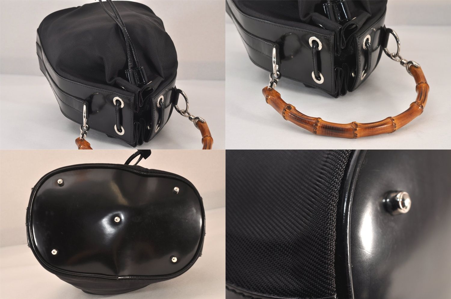 GUCCI グッチ バンブー 2Way 巾着型 ショルダーバッグ ナイロン