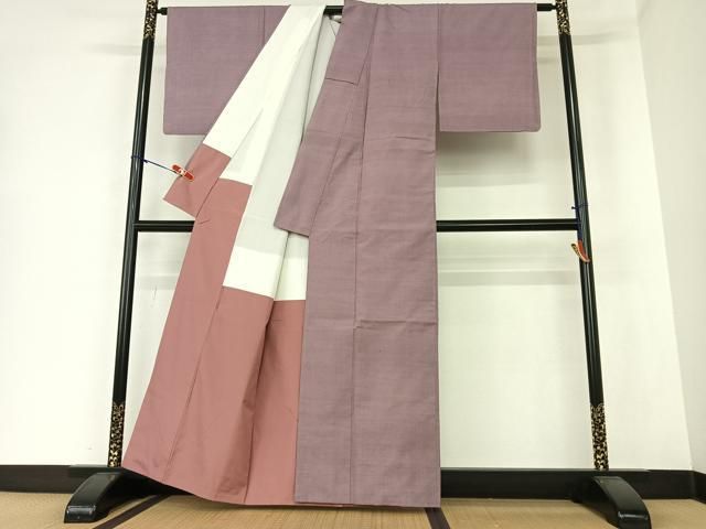 平和屋着物○本場結城紬 重要無形文化財 色無地 紫鳶色 正絹 逸品