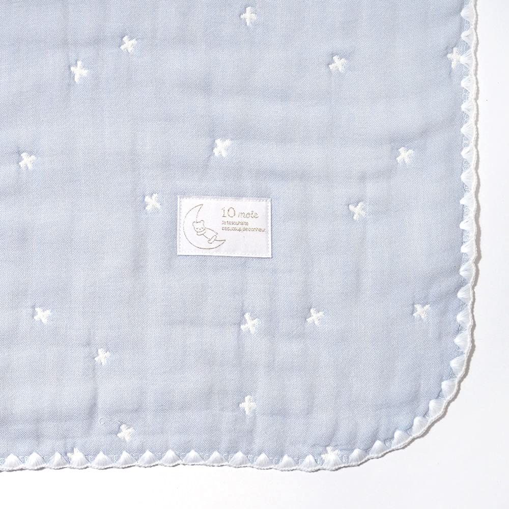 10mois ふくふくガーゼ 6重ガーゼ ケット ベビーサイズ パウダーブルー 21251007