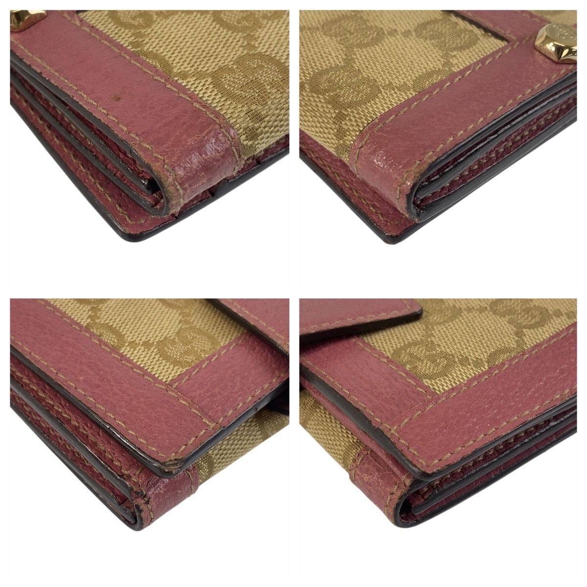 GUCCI GGキャンバス 三つ折り財布 ベージュ GUCCI グッチ ベージュ ピンク ゴールド金具 GGキャンバス