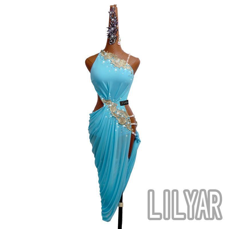 ラテンドレス ラテンワンピース ダンス衣装 ゴールド刺繍 オーダーメイド