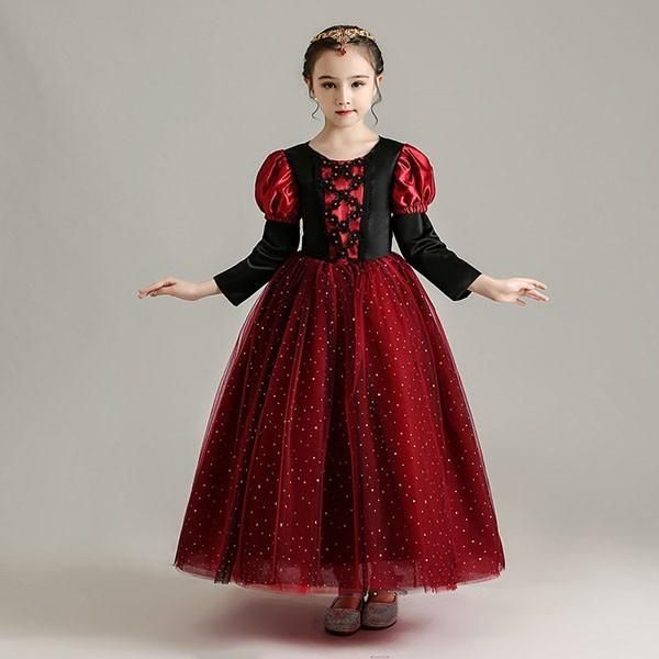 コスプレ 衣装 キッズ ハロウィン 魔女 ウィッチ 女の子 ワンピース パフスリーブ 長袖 ロング丈 コスチューム パーティ イベン 仮 SKLAD-KIRPICHA_RU