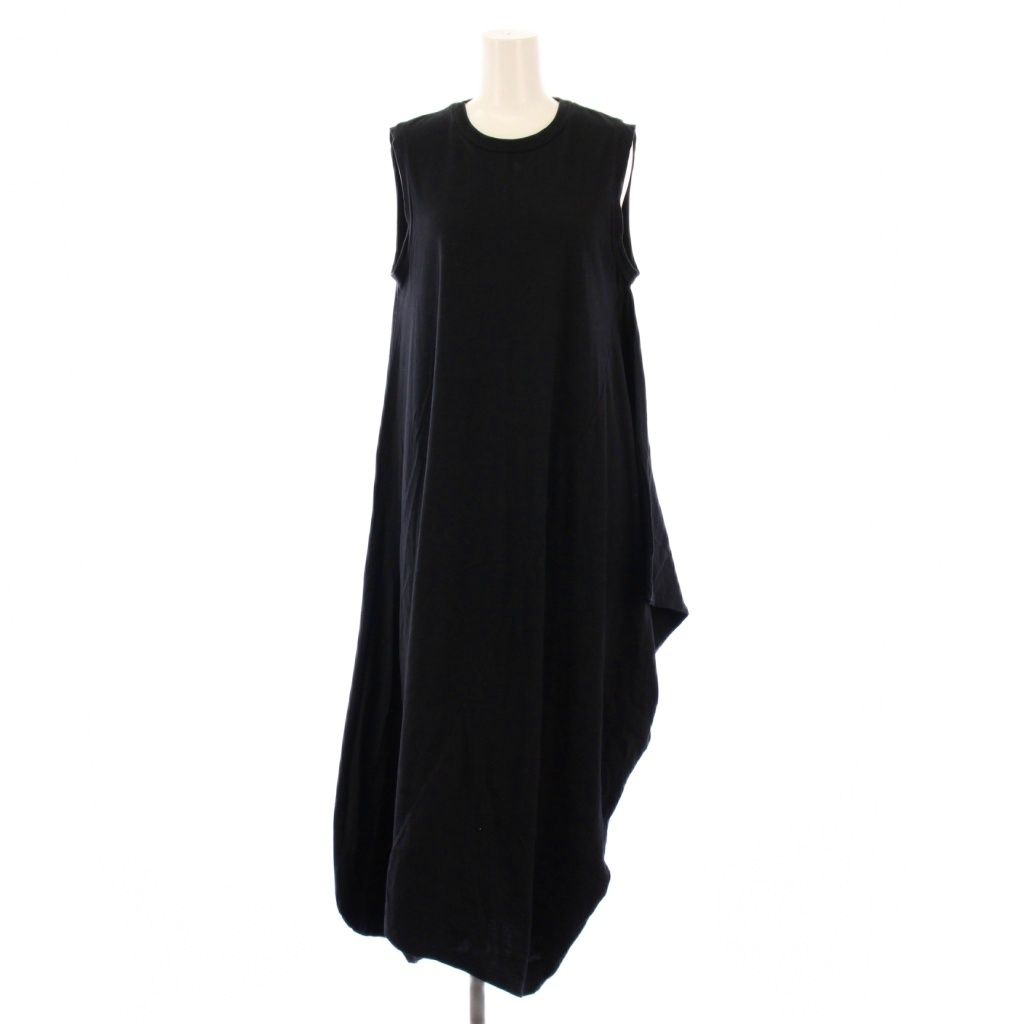ナゴンスタンス nagonstans フ ワンピース ミモレ ロング ノースリーブ アシンメトリー クルーネック ストレッチ 無地 36 黒 ブラック |BB