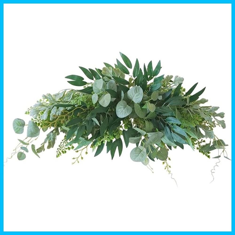 MedianField ウォールグリーン 壁掛け フェイク リーフ 60cm×24cm フック付き フェイクグリーン 観葉植物 造花 おしゃれ 人工観葉植物 葉っぱ 室内 大型 インテリア 装飾 アンティーク 雑貨 人工 飾り 壁掛 グリー