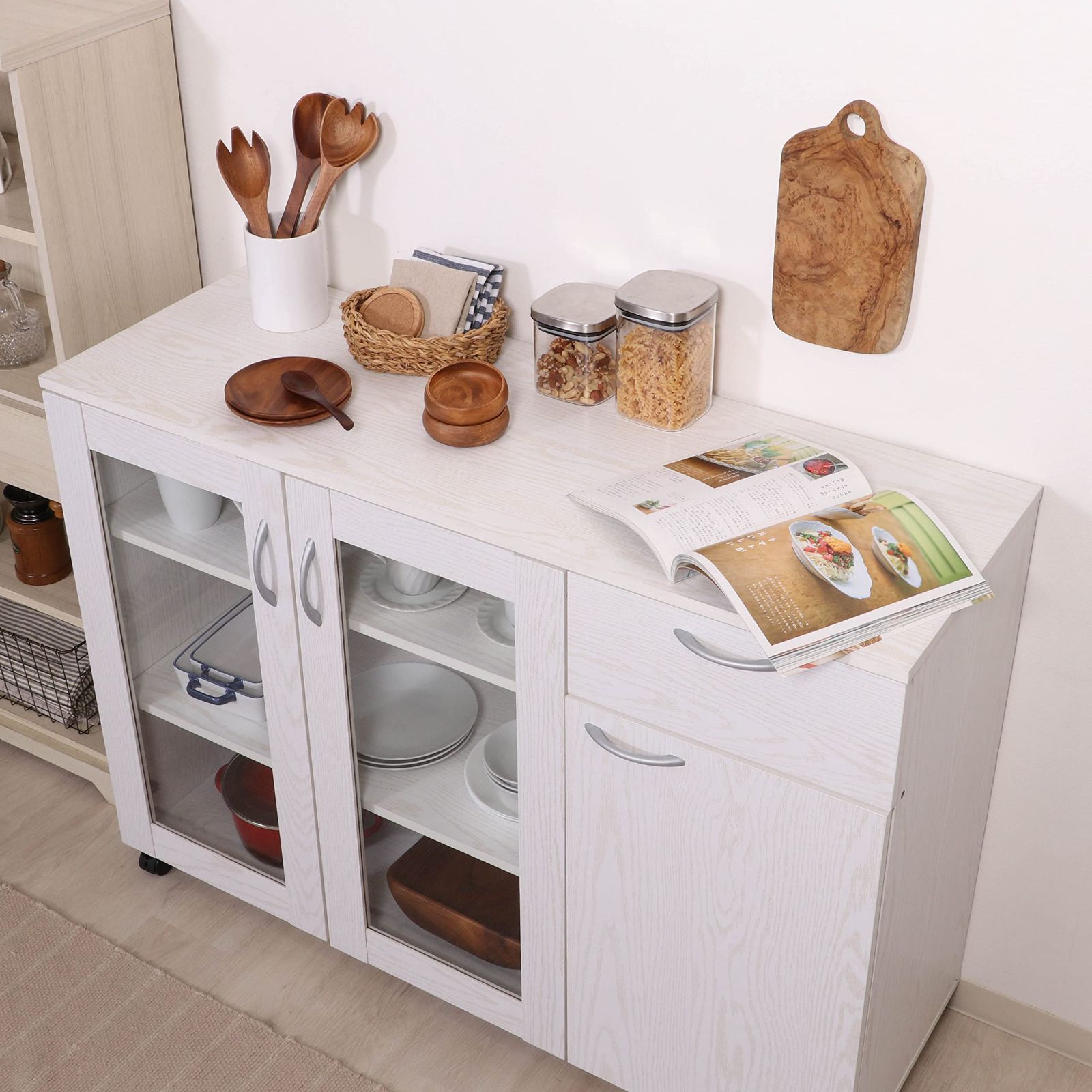 オーク ホワイト 幅115.2×奥行39.8×高さ84㎝ 木目調 キッチン収納