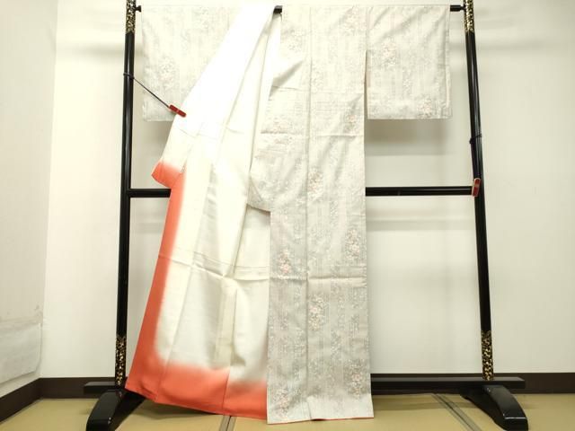 平和屋着物○本場大島紬 白大島 名匠たかし 草花文 高島屋扱い 証紙