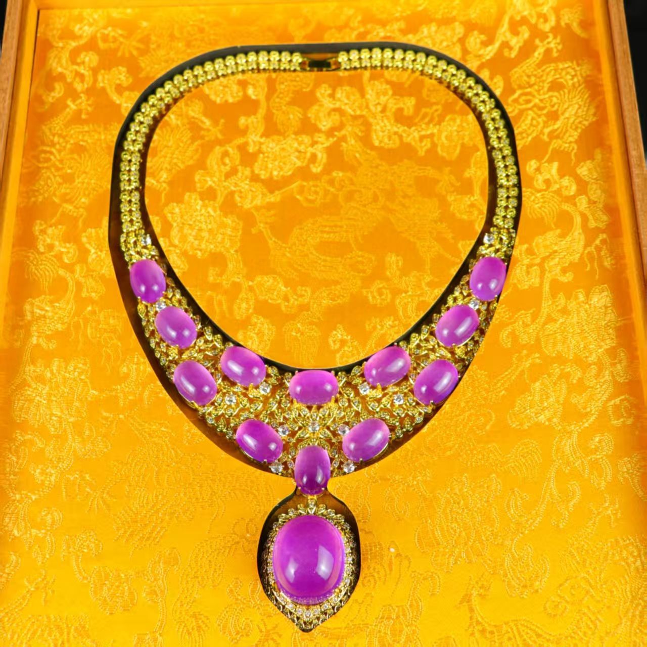 清代 宮廷御蔵 髙氷 宝石彫 紫宝石 嵌宝石 ネックレス アクセサリ 置物 時代物 骨董品 旧家蔵岀し 唐物 中国古美術品R092603 UBS-PPNI_AC_ID